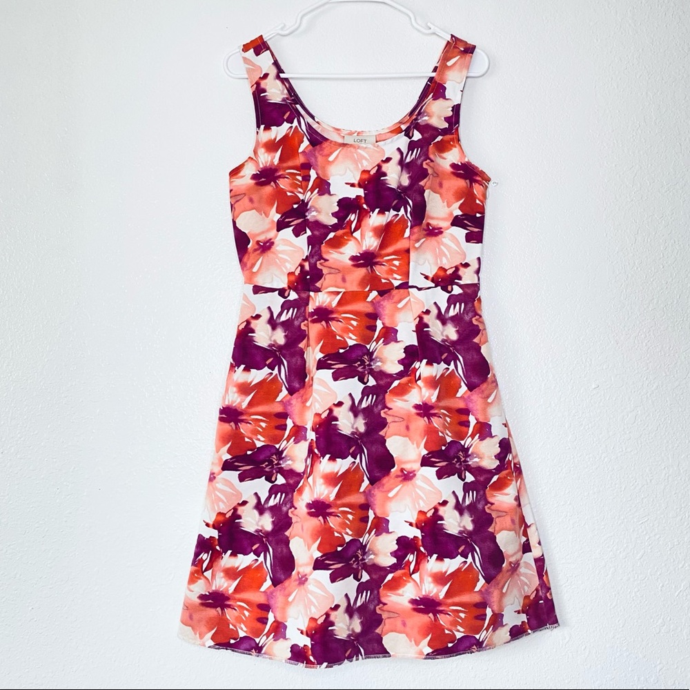 🍓 LOFT Floral Pleated A-Line Pockets Tank Midi Cocktail Summer Dress 4